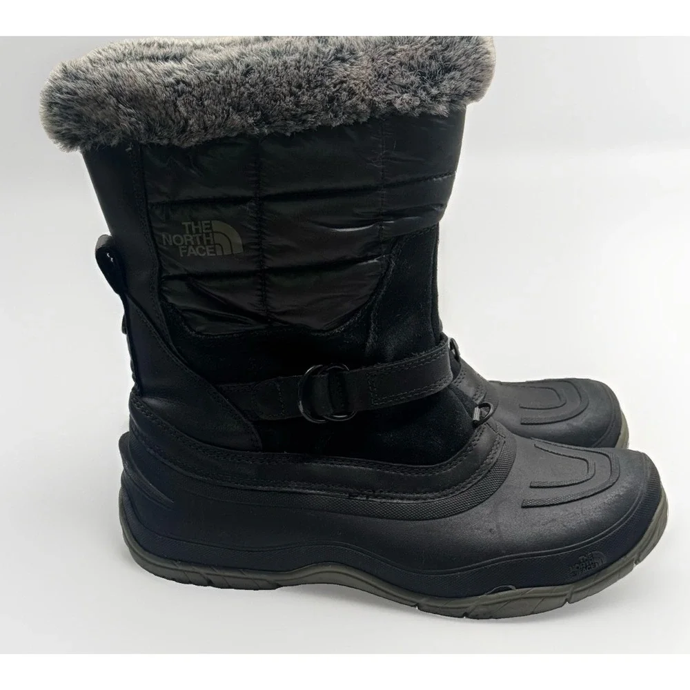 The North Face Snow Boot Women Sz 8 Shellista Pull-On Winter Faux Fur Black